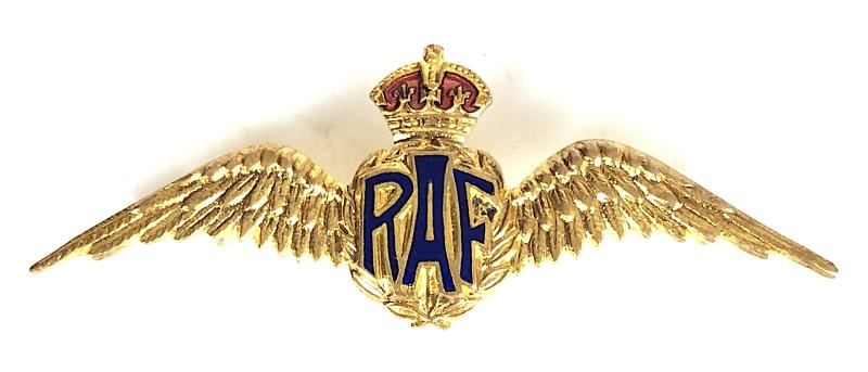Royal Air Force pilot's wing gilt and enamel RAF sweetheart brooch