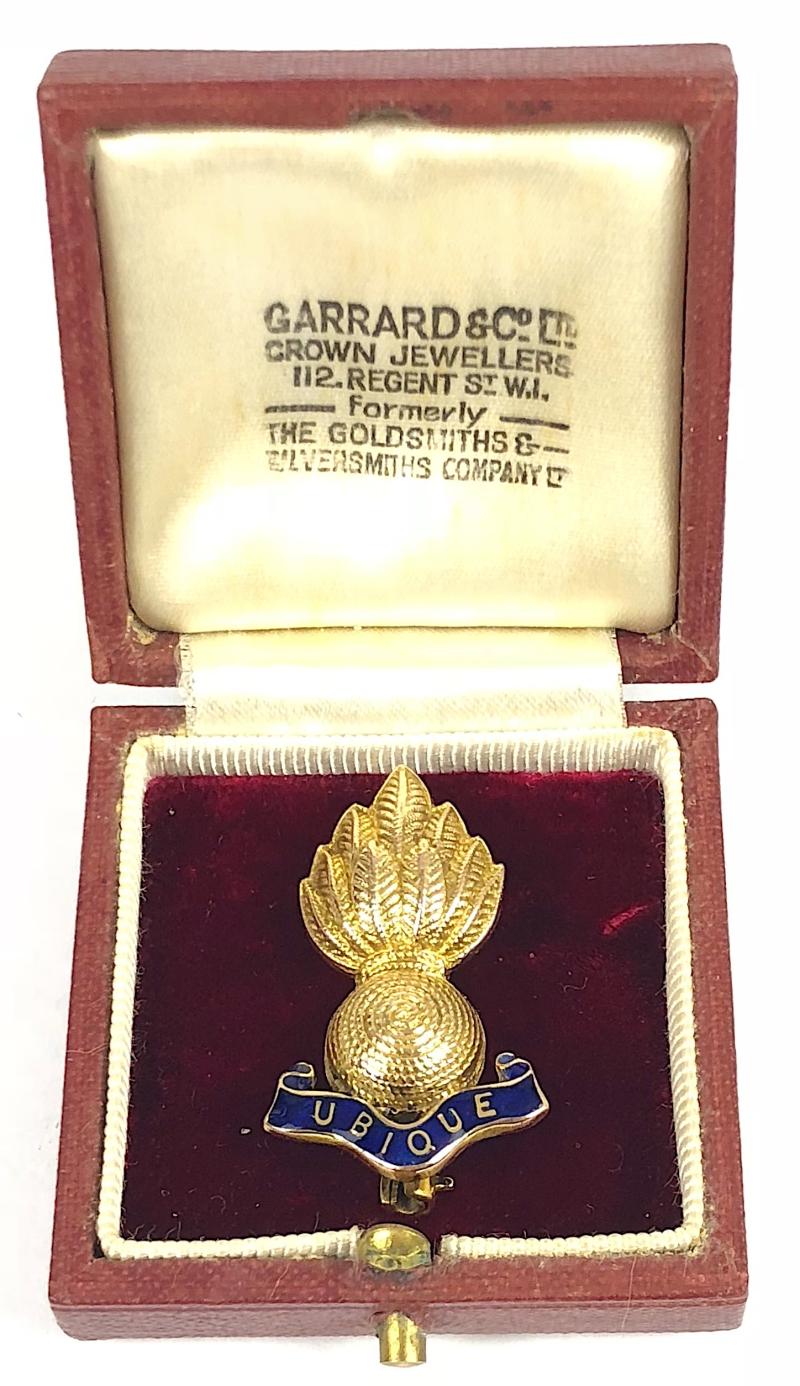 Royal Engineers 1950 Gold Regimental Grenade Brooch & Case by Garrard & Co